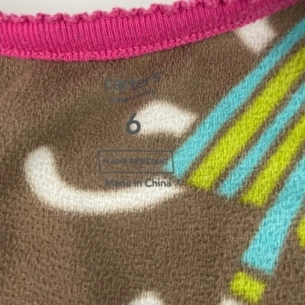 Carters Girls Pajamas Size 6 Fleece Cat Print Zip Up 1 Piece Footless Pajamas